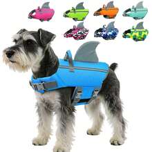 Metglad Chaleco salvavidas para perros, con forma de aleta de pez, lindo y con alta reflectividad y excelente flotabilidad, equipado con asa de rescate resistente y bucle para cuerda de remolque, ajustable en tamaño, adecuado para perros pequeños, medianos y grandes - Agua verde azul - Ver 1