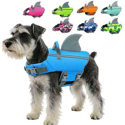 Metglad Dog Life Jacket, Cute Fish Fin Shaped Pet Swimming Vest With High Reflectivity And Excellent Buoyancy, Equipped With Sturdy Rescue Handle And Towing Rope Loop, Adjustable Size, Suitable For Small, Medium And Large Dogs