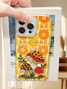 1PC Funda Transparente con Tarjetero Diseño de Hongos con Puntos sobre Fondo Floral Naranja Retro Estilo Vintage y Divertido, Protección Total para la Cámara, Compatible con iPhone 17/16/15/14/13/12/11/Pro/ProMax, Compatible con Galaxy A54/S24 Ultra/Plus, Compatible con Moto/Galaxy/Redmi/Honor/OPPO, Anticaída y Almacenamiento, Diseño Minimalista - transparente - Ver 3
