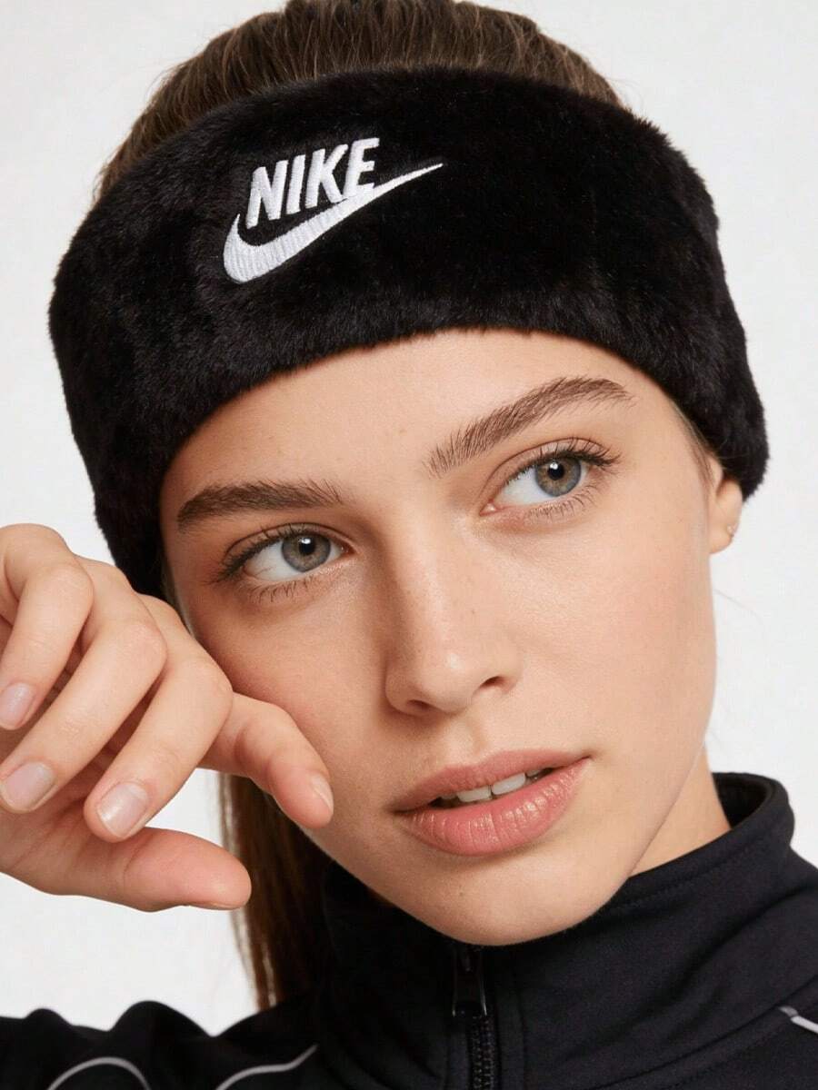 Banda para la cabeza deportiva informal Nike de imitación de visón polar, elástica, negra, unisex. - Negro - Ver 1
