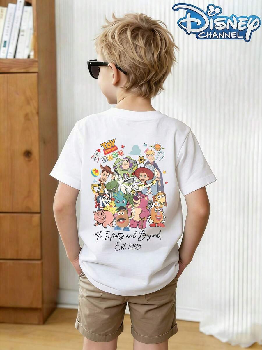 Disney Toy Story, Theme Cartoon Print, Casual And Simple Short Sleeved T-Shirt, Suitable For Spring And Summer Seasons, Suitable For Boys And Girls To Wear. Festival Gift - trắng - Xem 1