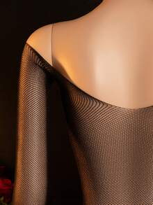 Mono sexy, mono con mangas de red, mono body sin entrepierna - Negro - Ver 6