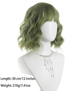 Chin-Length Green Wig With Bangs, Women's Curly Bob Hairstyle Synthetic Wig, Heat Resistant Fiber Wig For Cosplay, Christmas Wig - Green - View 4