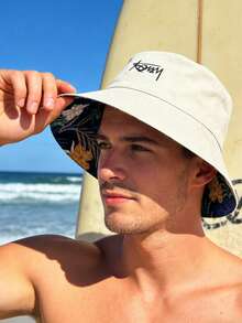 1pc Spring/Summer Korean Style Letter Embroidered Wide Brim Bucket Hat, Unisex, Reversible, Outdoor Sports Travel Beach Essential Sun Hat - Multicolor - View 5