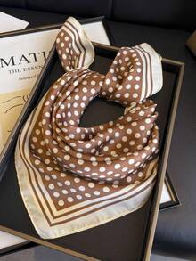 1 件波点网格图案女士发巾仿丝绸方巾手提包领带头巾头巾适合海滩、街头、日常、度假、商务、时尚装饰丝带。 - FG406-3 棕色 - 查看 1
