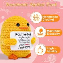 1pc Hand Crocheted Small Yellow Duck With Inspirational Card-Cute Duck, Very Suitable For Birthday, Christmas And Valentine's Day Gifts. - Multicolor - View 3