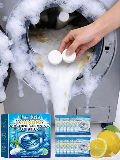 Washing Machine Cleaning Tablets, Deep Clean Drum And Pulsator Washing Machines, Remove Limescale Residue And Odor, Quick Foaming, Long-Lasting Freshness, Lemon Scented. Washing Machine Cleaner, Laundry Detergent, Descaler, Deodorizer, Freshening Tablets, Front Load Washer Cleaner, Top Load Washer Cleaner, Laundry Equipment, Lemon Fresh, Long-Lasting Freshness.