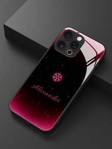 1pc Customized Name, Black-Pink Gradient Fashion High-End Business Minimalist Diamond Star Pattern Phone Case, Made Of Tempered Glass Back + TPU Soft Edge, Shock-Resistant And Scratch-Resistant, Compatible With IPhone 17 Pro Max/16 Pro Max/15 Pro/14 Plus/13 Pro/12 Pro Max/11/Xs Max/8/7/6 Plus And S26 Ultra/S25 Plus/S24 Series, / Phones - Black - View 5
