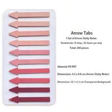 200张箭头形PET便利贴，半透明防水索引标签，高亮书签贴纸，办公学习用品 - A - 查看 1