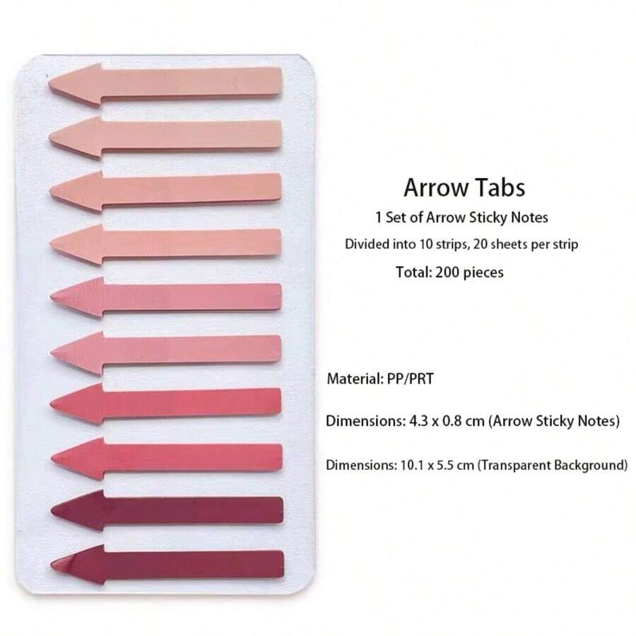 200张箭头形PET便利贴，半透明防水索引标签，高亮书签贴纸，办公学习用品 - A - 查看 1