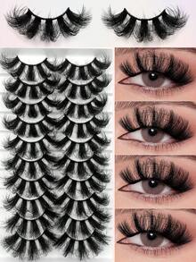 ENCHUW 10 Pairs False Eyelashes 25mm Lashes Wispy Long Lashes Dramatic Volume Fluffy Eye Lashes Pack For Women Soft Reusable Fake Eyelashes - Black - View 1