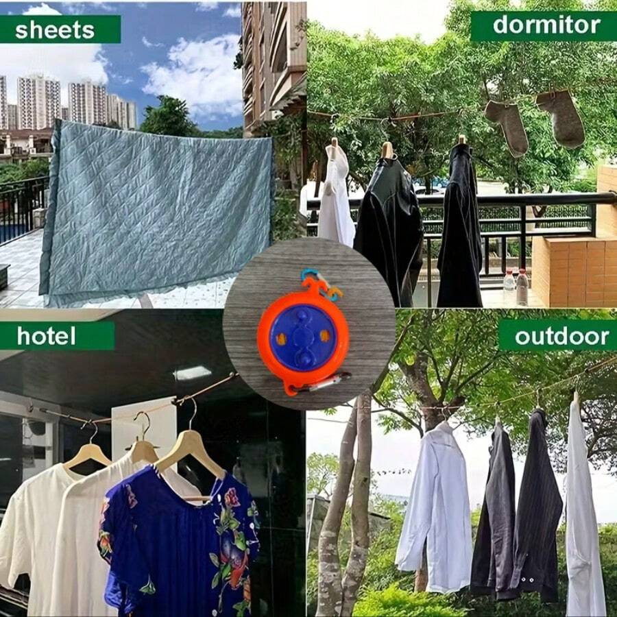 1根耐用便携式旅行晾衣绳，长10米，适合露营和户外活动——易于安装和使用，随时随地晾晒衣物和毛巾。超便携、可伸缩、隐形——是露营、钓鱼和户外运动的理想之选，室内外均可使用。