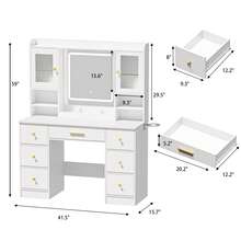 ✨Vanity, 7 Drawers White Vanity Desk With Mirror - Valentine's Gifts|Large Makeup Table Set With Cabinets And 3 Modes, 8 Storage Shelves With 2 Ultra-Clear Display Cabinets & 2 Ultra-Clear Dividers, 3 Storage Compartments, Top Shelf Included, Vanity Mirror With Desk Dressing Table For Bedroom, Includes Hairdryer Holder|Essential Makeup Vanity For School Club Performance Makeup Sessions|Perfect Addition To Makeup Routine For Shows,Gatherings And Festivals!|School Essentials|Hair Tools Organizer For Women|Enhanced Design|Suitable For Pet-Owning Households|Autumn & Winter Heartwarming Gift|Christmas & Halloween Gift|Newly Upgraded Thickened Edition|Thanksgiving Day|Celebration Gifts|NYE Party Gifts|Lunar New Year 2026|New Year's Eve|Home Essentials From You NEED|Made Me Buy It: Must-Haves To Stock Up On✨ - 白色 - 查看 11