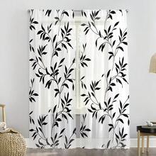 2片装黑白叶藤印花现代简约风格薄纱窗帘，100%涤纶面料，杆袋式设计，无衬里，90克/平方米，幅宽180厘米，适用于卧室、客厅、餐厅和浴室。 - 彩色 - 查看 1