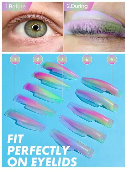 PERMANIA 5 Pairs Gradient Glitter Silicone Eyelash Perm Pads | Washable Lash Lift Shields For Medium-Short Lashes | Cute Pastel Aesthetic Beauty Tool For At-Home & Salon Lash Styling ﻿