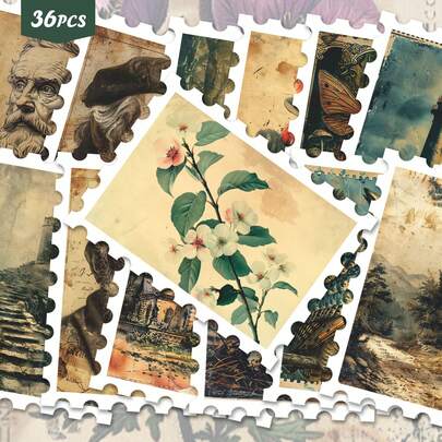 36 piezas Paquete de pegatinas de arte vintage de la naturaleza y humanístico | Calcomanías de vinilo suaves con diseños de vida silvestre, paisaje y retratos en acuarela | Para portátil, botella de agua y regalo | Para fans del arte y entusiastas del ambiente atmosférico