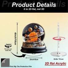 2D Flat, 1pc Rotating Solar System Snow Globe, Acrylic Glass Dome - Rotating Planet Model With Sun And 9 Major Planets Display, Suitable For Outdoor Desk Decor - Educational Astronomy Desktop Accessory, For Office, Room - Space Themed Gift, 2D Flat - Colorful - View 4