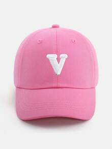 1pc Pink Letter Print Baseball Cap, Breathable & Comfortable For 1-5 Years Old Girls, Suitable For Spring/Summer Outdoor & Casual Wear, A-Z Letter Options - Dark Pink - View 47