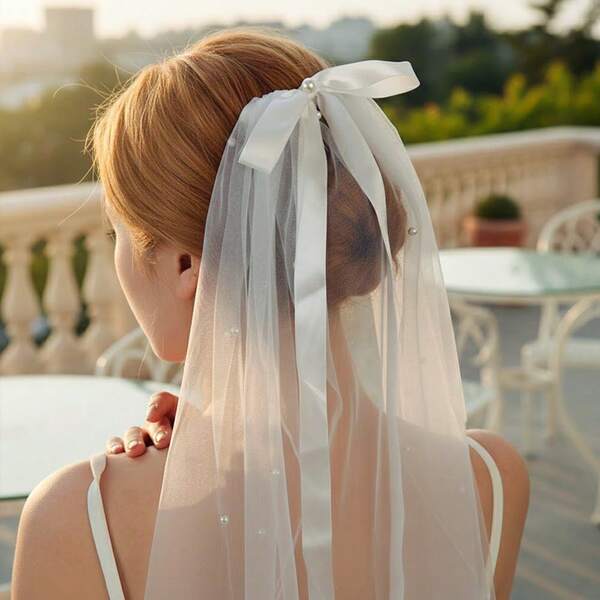 1 pezzo Accessorio per capelli da sposa con fiocco romantico in nastro, accessorio per velo da fotografia di matrimonio