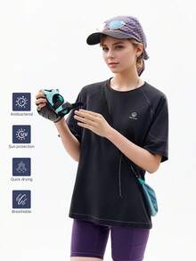 TECTOP Camiseta de verano para mujer, casual al aire libre para viajes y senderismo de manga corta, transpirable y cómoda, ligera para deportes - Negro - Ver 3