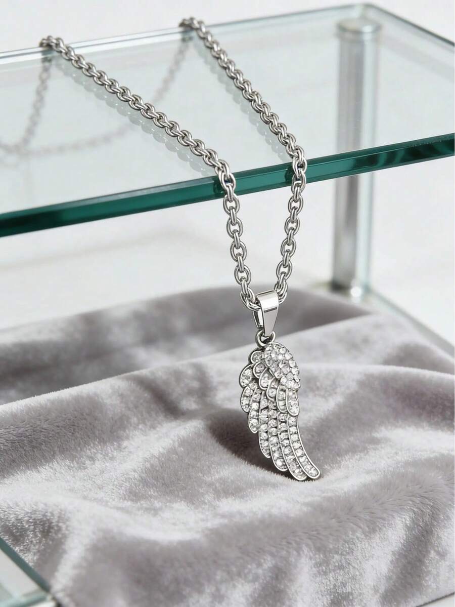 1件天使翅膀闪亮吊坠项链，镀银简约优雅护身符链，适合日常佩戴 - 彩色 - 查看 1