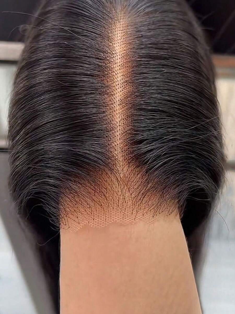 4"X4" Transparent Mesh Lace Front Wig, 150% Density Virgin Straight Hair, No Glue Required For Women - Natural Black - View 1