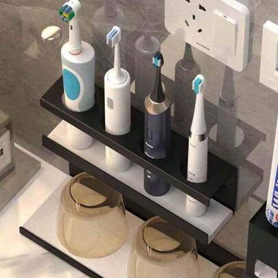 1pc Wall-Mounted Electric Toothbrush Holder With Absorbent Perlite Base, Rinse Cup And Toothbrush Rack, Ideal For Bathroom Storage And Home Decor