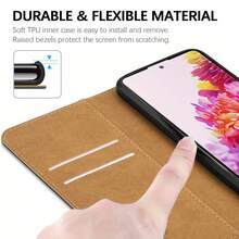 Black Faux Leather Card Slot Flip Protective Phone Case With Stand - Black - View 3