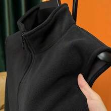 Double-Sided Fleece Stand-Up Collar Vest For Men, Autumn And Winter Warm, Fleece-Lined, Thickened, Outerwear, Zip-Up Cardigan, Vest Jacket - Grey - View 5