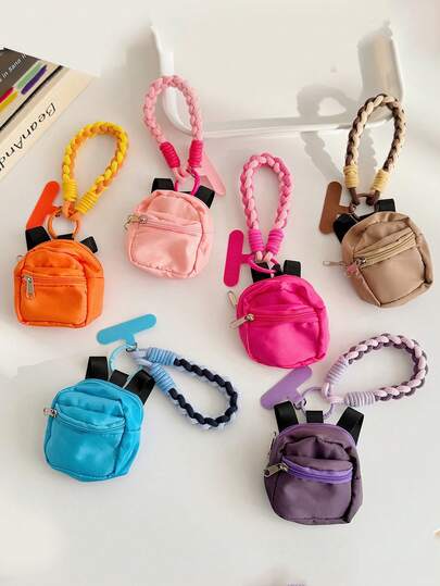 1个可爱迷你零钱包，腕带，编织撞色小袋，便携式钥匙扣，耳机线，小物件收纳包