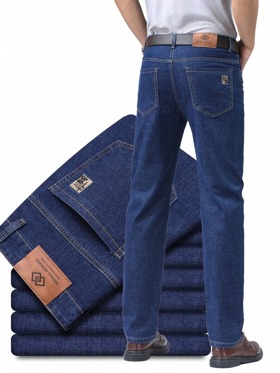 Quần jeans nam ống đứng kiểu vintage, quần casual phong cách đường phố, kiểu dáng tối giản thoải mái, phù hợp cho trang phục hàng ngày, dạo phố và đi làm, có thể mặc được cả bốn mùa. - Màu xanh lam - Xem 1