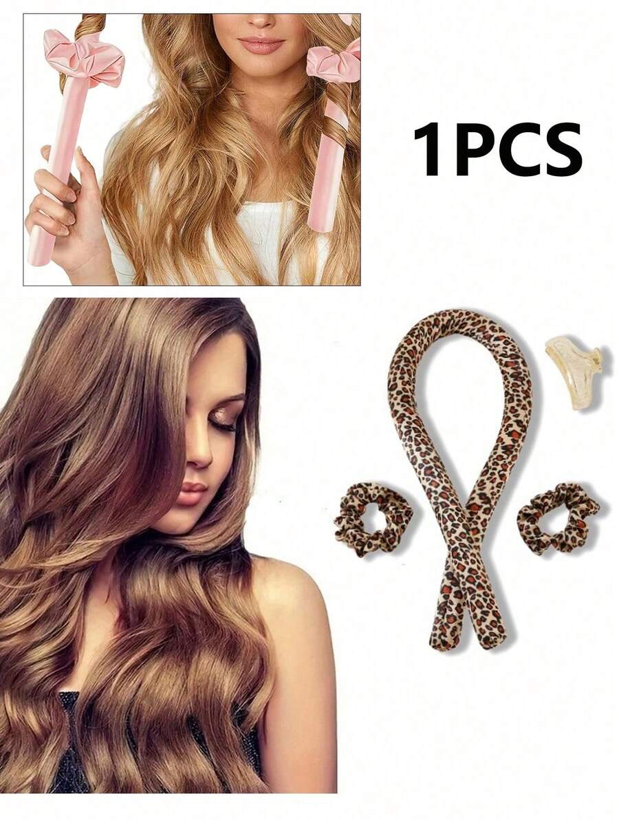 Heatless Curls Overnight, Hair Curlers To Sleep In, No Heat Satin Curling Rod Set, Eternal Muse Rollers, Sleeping Blowout Headband, Foam Curly Tie Ribbon Styling Tool For Long Hair, Hair , Classy, - Leopard Print - View 1