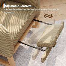Silla basculante con reposapiés, Corduroy / PU cuero silla planadora con bolsillos laterales, silla de guardería con almohada, Silla basculante acento para sala de estar dormitorio sala de enfermería - Pana marrón claro - Ver 5