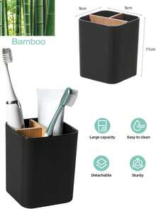 五格竹制牙刷架，浴室台面收纳架，可放置牙刷、化妆品及小配件，大理石纹理，白色大理石色 - 白色仿牙刷架/梳子架 - 查看 9