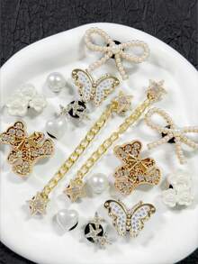 16pcs Detachable DIY Rhinestone Bear, Bow, Christmas Snowflower Shoe Accessories, Decorative Chain, Perfect Holiday Gift - Golden Bear - View 5