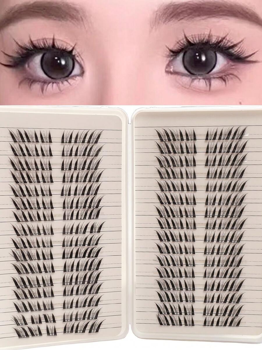 Fox-Inspired Dramatic Angled Fluffy Lashes, High Volume Natural Thick Segmented Black False Eyelashes - View 1