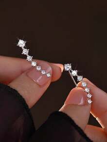 1对925纯银奢华优雅耳夹耳环，精致闪亮，适合日常佩戴 - 銀色 - 查看 1