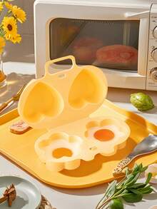 Microwave Egg Cooker And Frying Pan. Heart-Shaped + Flower-Shaped Egg Molds. Non-Electric, Made Of Heat-Resistant Polypropylene Plastic, With A Double-Layer Insulated Egg Cup Base. This Space-Saving Breakfast Cooking Tool Is Suitable For Home, Office And Dorm, An Easy-To-Clean Kitchen Gadget With A Sturdy Handle Design Structure. - Multicolor - View 4