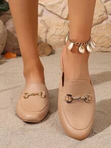 2025 New Metal Buckle Fashionable Solid Color Slip-On Shoes - Brown - View 3