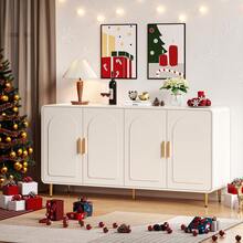ONBRILL 60" Sideboard Buffet Cabinet, Cream White Credenza Storage Cabinet, Large Modern Console Table With Archway And Shelves, Coffee Bar For Living Dining Room Kitchen Hallway - 白色 - 查看 8