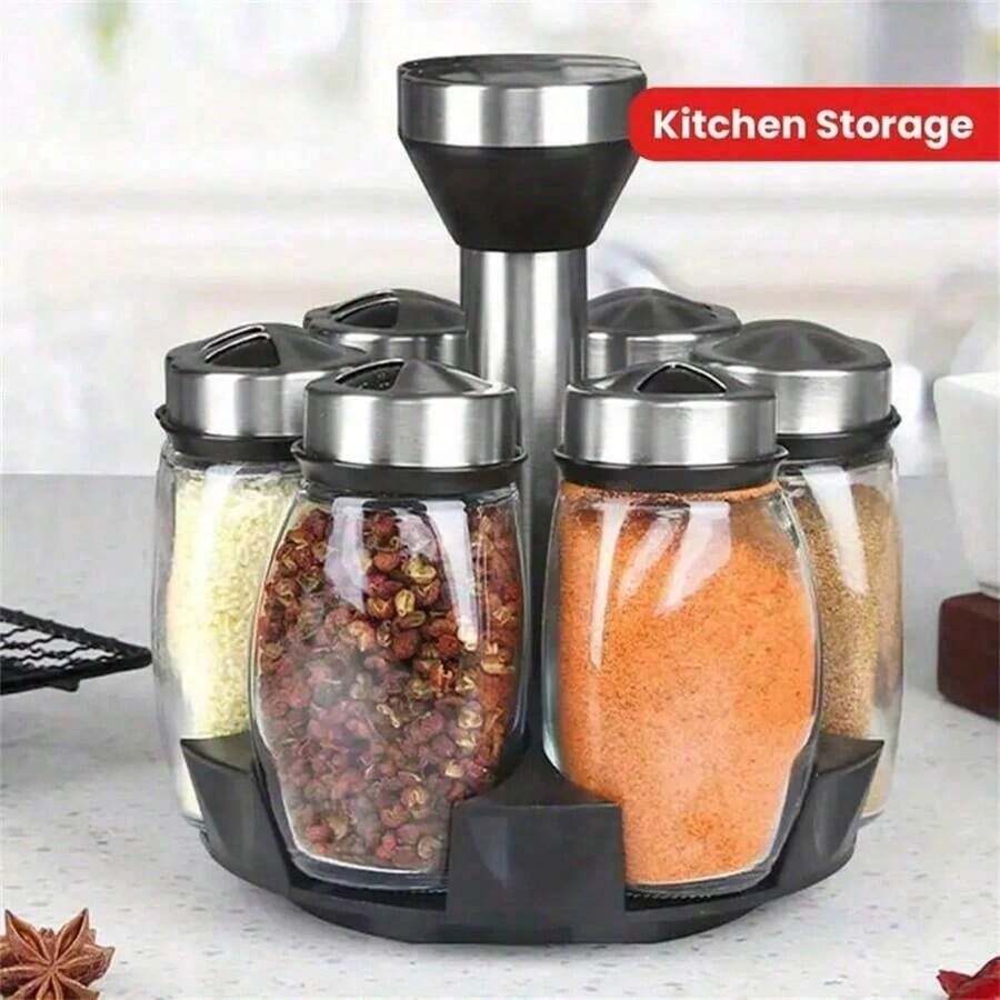 Giá đựng gia vị xoay 360°, bộ đựng muối tiêu, hộp đựng trà, cà phê, đường, giá đựng gia vị 6 lọ xoay 360° dùng trong nhà bếp (không bao gồm gia vị). - Nhiều màu - Xem 1