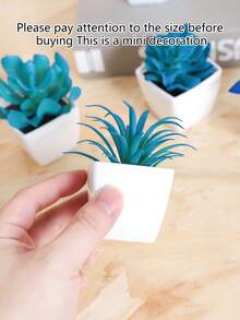 1 Set (5pcs) Artificial Mini Plant Pot Combination (Plastic Material), Home Decor For Living Room, Bedroom, Bathroom, Bookshelf, Cute Party Decoration, Gift - Blue - View 6