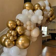 46pcs/Set Cream & Champagne Gold Balloon Kit, 10-Inch Cream Vintage White Latex Balloons With Champagne Gold Glitter, Suitable For Birthday, Wedding, Bridal Shower Party Decor, Themed Balloons, Reusable Balloon Garland, Holiday Balloons, Birthday Decorations, Elegant Party Setup, High-Quality Balloon Combo, Essential For Event Planners & Party Organizers - View 6
