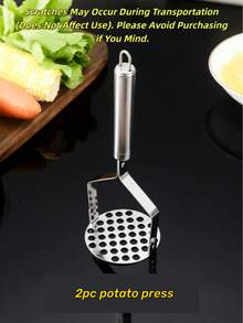 1pc Stainless Steel Potato Masher - Suitable For Vegetables, Fruits, Non-Electric Kitchen Utensils, Manual Handheld Kitchen Pressing Tool - Durable Multi-Function Squeezer, Suitable For Home And School Supplies, Essential Kitchen Tool - Multicolor - View 12