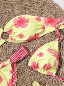 3件套印花露背系带度假沙滩套装 - 彩色 - 查看 5