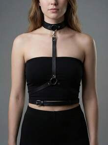 哥特朋克风可调节PU皮革吊带腰带，Y2K身体链和节日装扮 - 彩色 - 查看 1