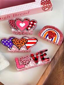 1个女士爱心豹纹发爪夹，大号爱心发夹，个性设计，适合日常使用 - 彩色 - 查看 5