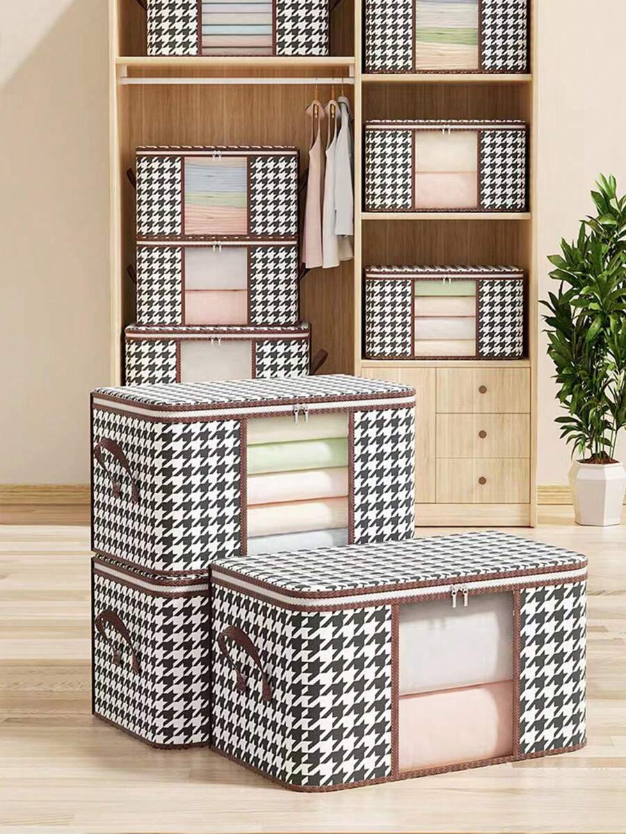 1/2/4pcs Large Capacity Fabric Storage Bags With Handles, Foldable Closet Organizer Bags For Clothes, Bedding, Comforters, Toys, Zippered And Transparent Window Design - Grey - View 1