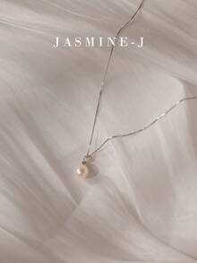 1件S925纯银天然珍珠项链，椭圆形珍珠吊坠项链，金色项链，纯银女士项链，高端优雅女士项链，母亲节礼物，结婚礼物，订婚礼物，送给她的完美礼物 - 彩色 - 查看 3