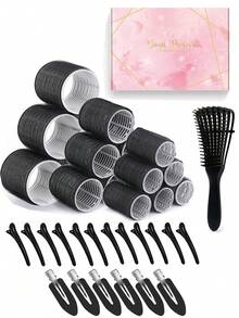18PCS Hair Rollers Hair Curlers, Rollers, Curlers For Long Hair Thick, Jumbo Large Medium Small Rollers Set, 18 Clips And1pc Gift Box And 1pccn Massage Comb Beauty Home Hair Accessories Hair Styling Kit Hair Tool Kit - Multicolor - View 14